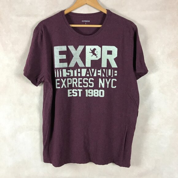 Men's EXPRESS Wine Heather Logo T-shirt Size Large - Picture 2 of 5